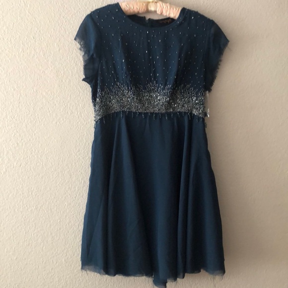 🎉Free People Beaded Navy Blue Mini Dress NWOT - Picture 2 of 7
